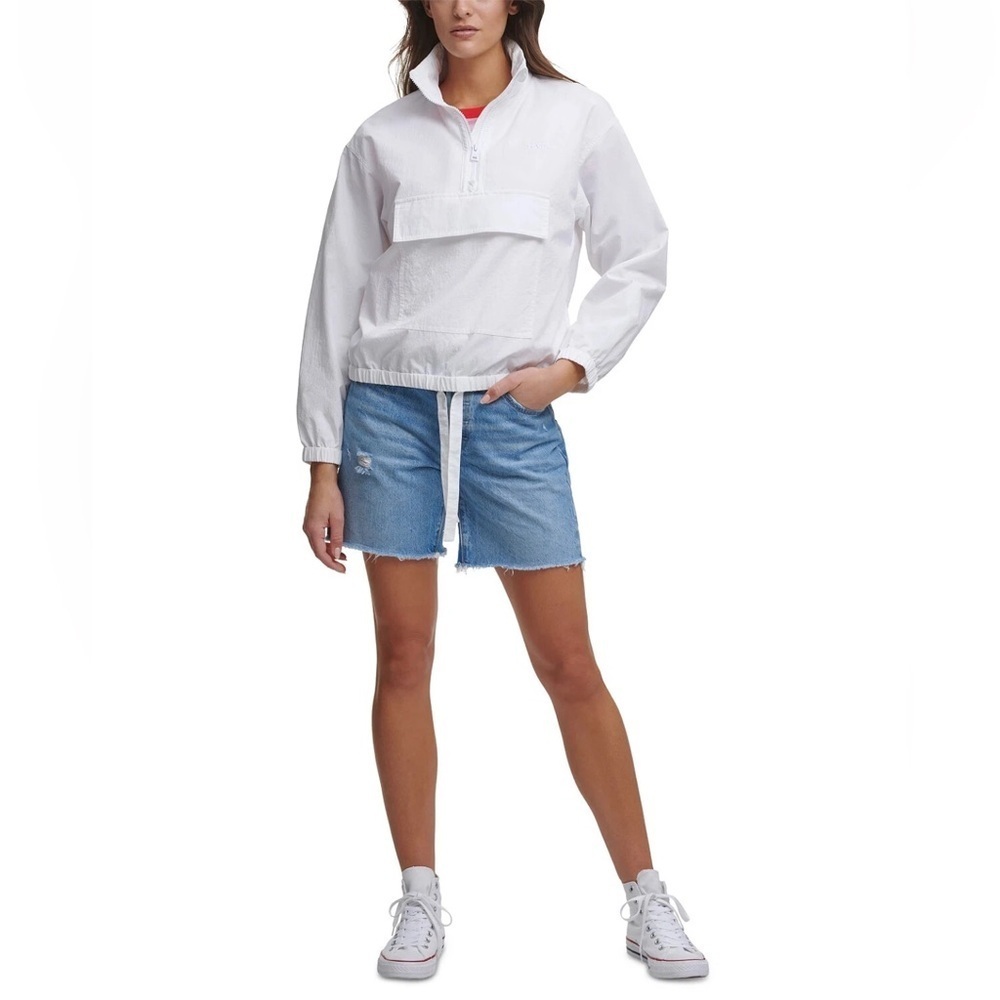 Levis Womens White Quarter Zip Anorak Windbreaker Jacket Pullover Size Medium - Picture 3 of 7